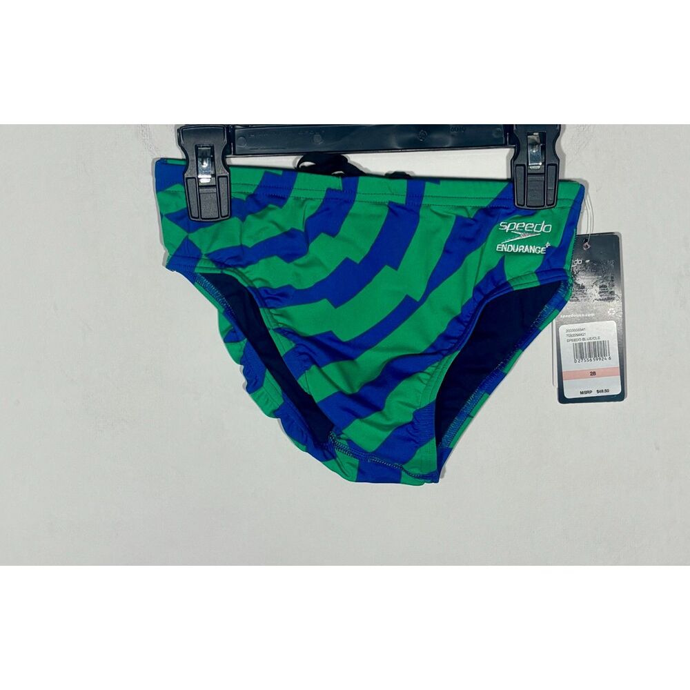 Speedo Endurance+ Swim Brief Men's Size 28 Blue Green Geometric Print NWT